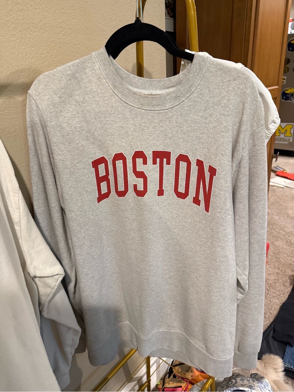 Brandy Melville Light Gray Sweatshirt with Red "BOSTON" Script